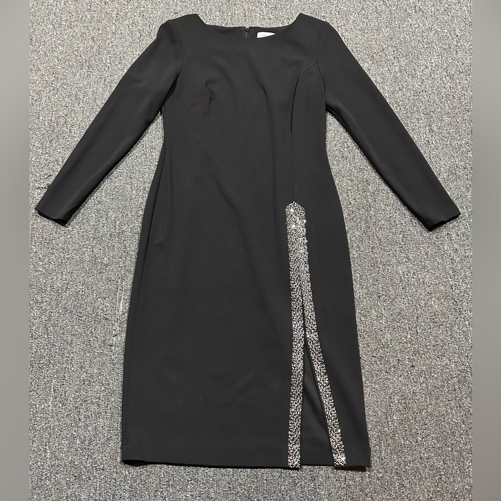 Calvin Klein Dresses | Long Sleeve Sheath with Embellished Slit Dress